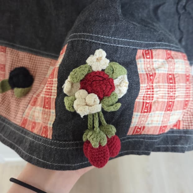 흑청 딸기 뜨개 롱 스커트(빈티지 모리)