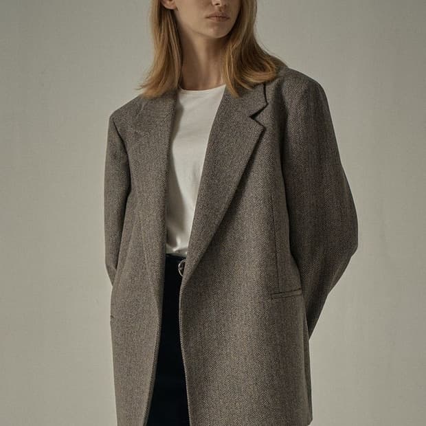 파사드패턴 헤링본 울 자켓