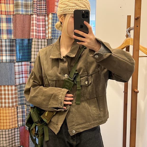 리바이스 카키브라운 숏 데님 자켓