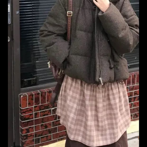 시즐 코리 체크 덕다운 패딩