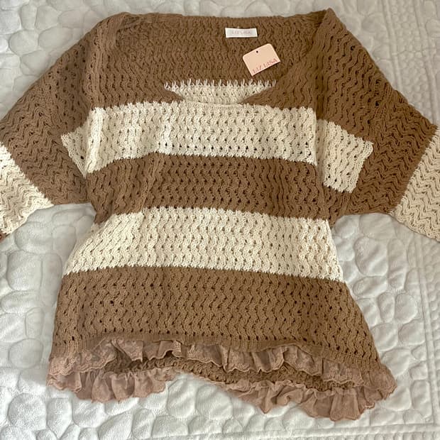 리즈리사 브라운 스트라이프 레이스 니트 라떼갸루 러블리 히메