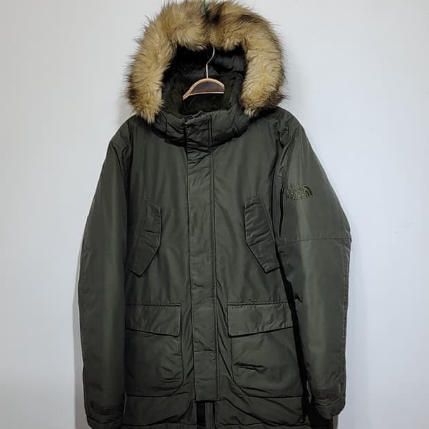 (95) 노스페이스 거위털 패딩점퍼 카키 구스다운 후드자켓 