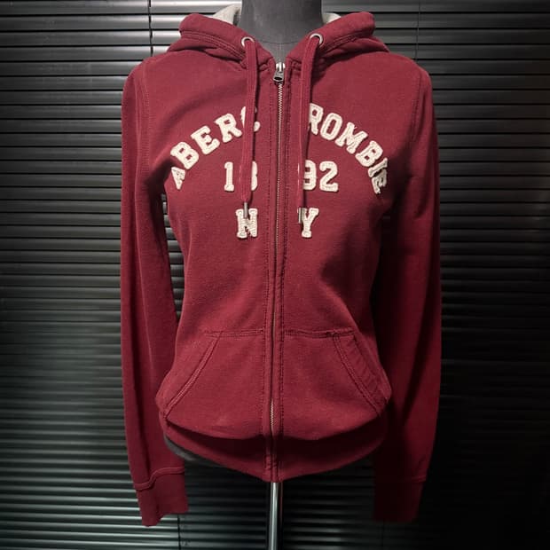 아베크롬비 버건디 레드 후드 집업 후디 스웻 S 90 y2k 빈티지 스웻