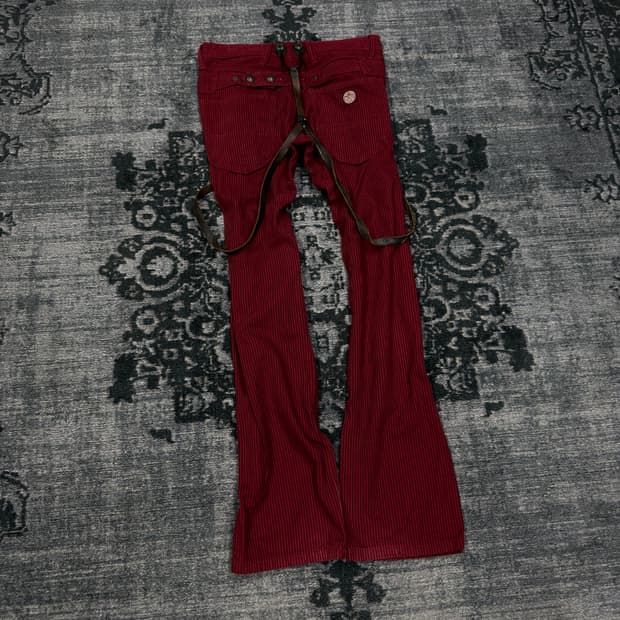 291295=homme red stripe suspender pants