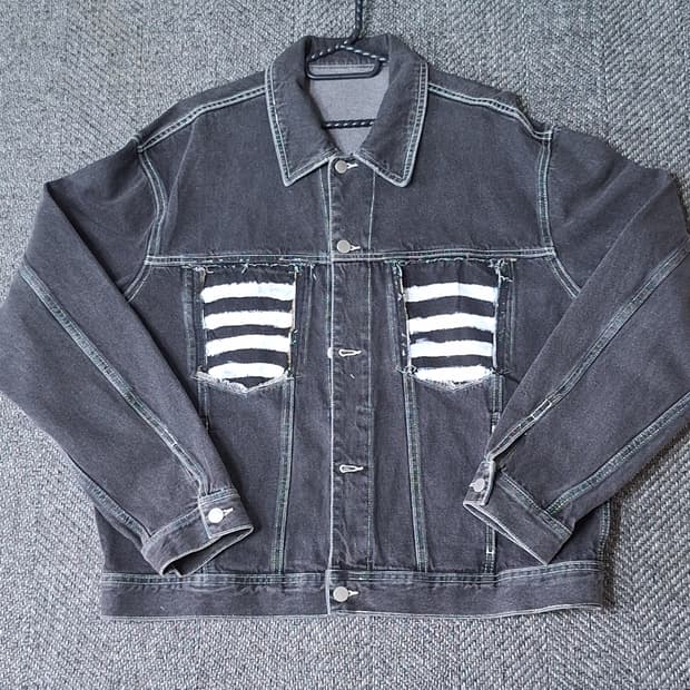 빈티지 갈비뼈 디자인 데미지 데님자켓