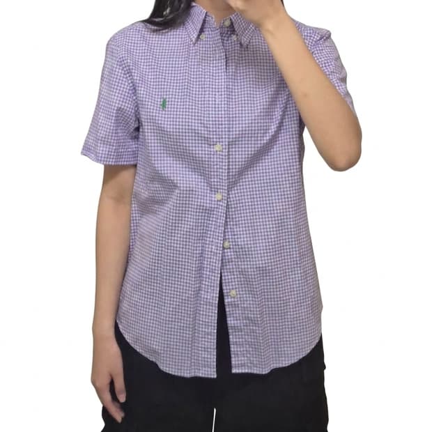 폴로 랄프로렌 반팔 체크 셔츠/퍼플