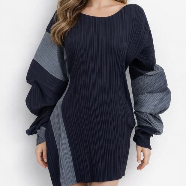 이세이미야케 1991 아카이브 플리츠 커브드 슬리브 튜닉 드레스