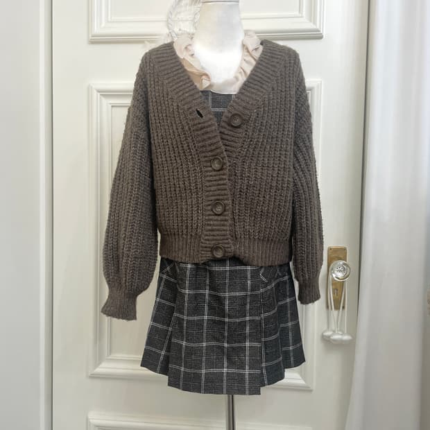 brown melange waffle cardigan(size-F)