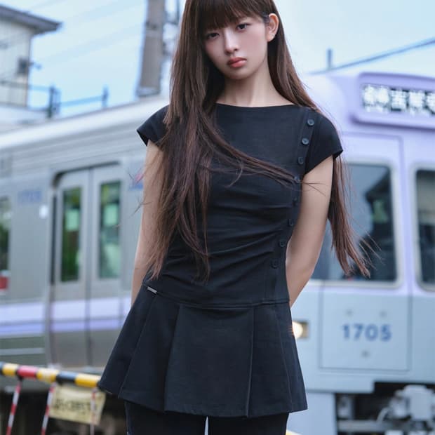 미세키서울 Pleats button mini onepiece BLACK
