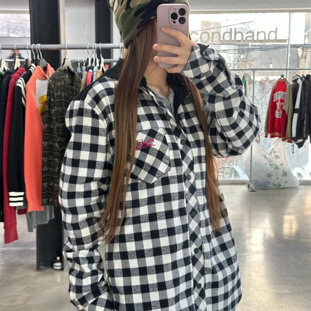 푸부 체크셔츠 후디드 자켓