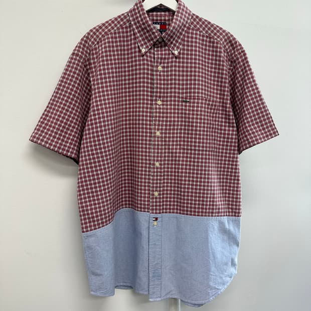 타미힐피거 로고 체크 디자인 셔츠