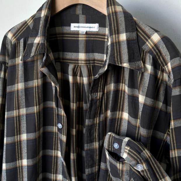 Cotton shirring design nel check blouse 