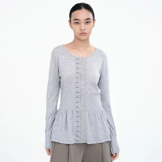 페이크 버튼 집업 가디건 [그레이]