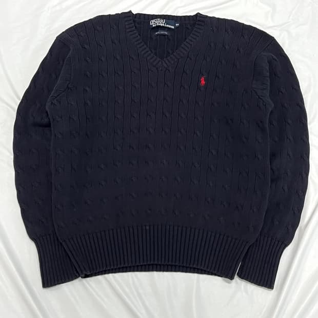 (95) 폴로랄프로렌 레드포니 브이넥 케이블 꽈배기 니트 네이비