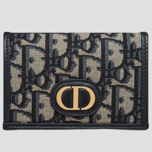 디올 30 몽테뉴 글리신 지갑 디올 오블리크 자카드 블루