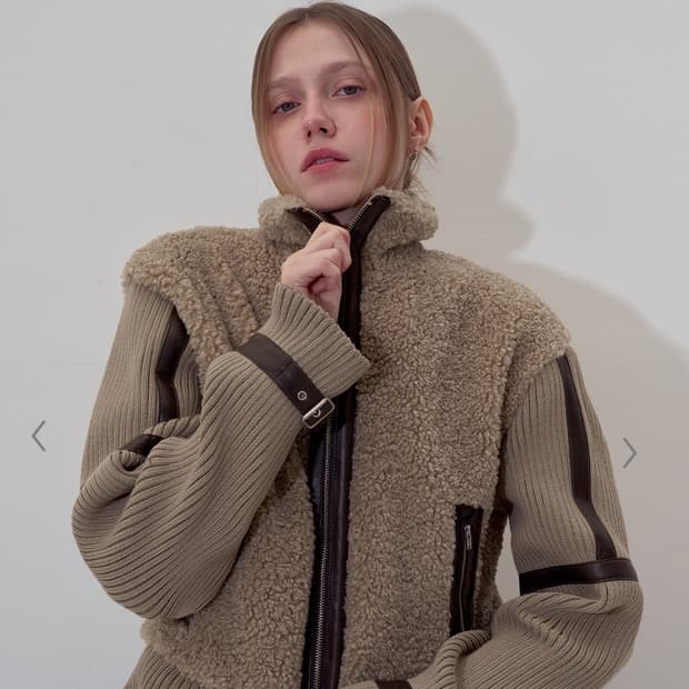 Yuse KNIT FUR SHEARING JACKET - BEIGE