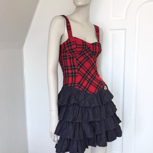 Italy Made  Tartan Plaid  Ruffle  Dress