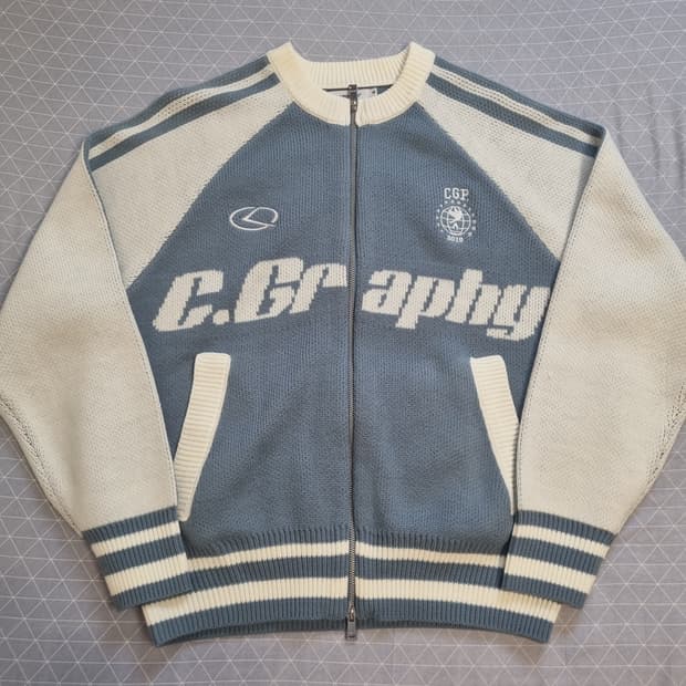 코드그라피 배색 니트 집업 CBEWUKC001 SKY BLUE