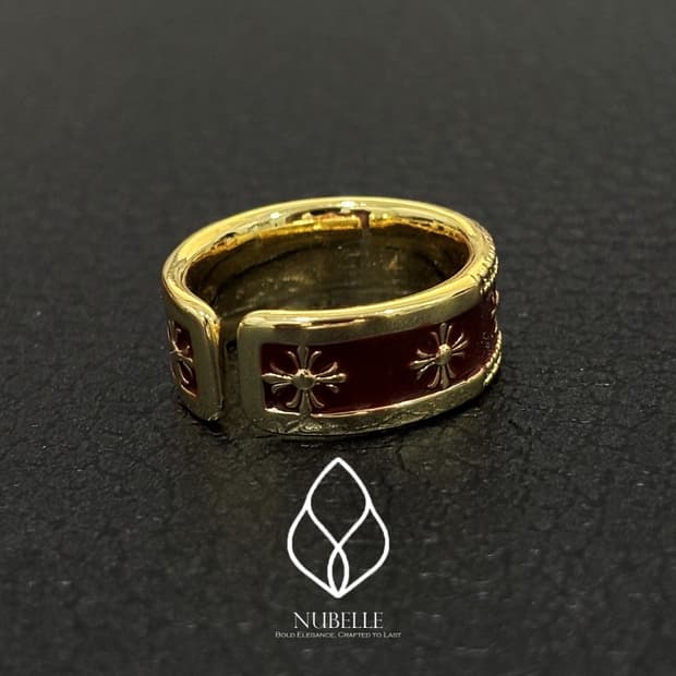 🌗Antique cross ring / 앤틱 골드 버건디 크로스 반지