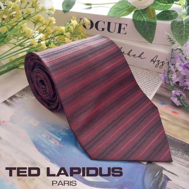 테드 라피두스 실크 와인 스트라이프 넥타이 10cm A+등급 K1334
