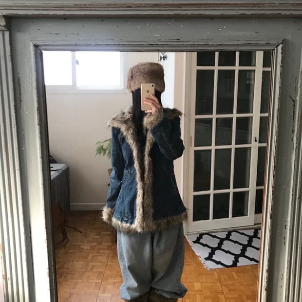 빈티지 데님 퍼코트 