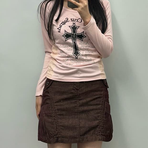 Vintage 빈티지 y2k와투케 지뢰계 프린팅 롱슬리브 긴팔티