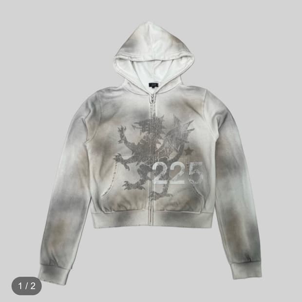 225 washed dragon crop hoodie zip-up