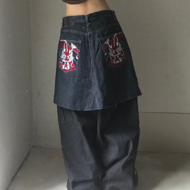 오리엔탈디테일 데님 미디스커트