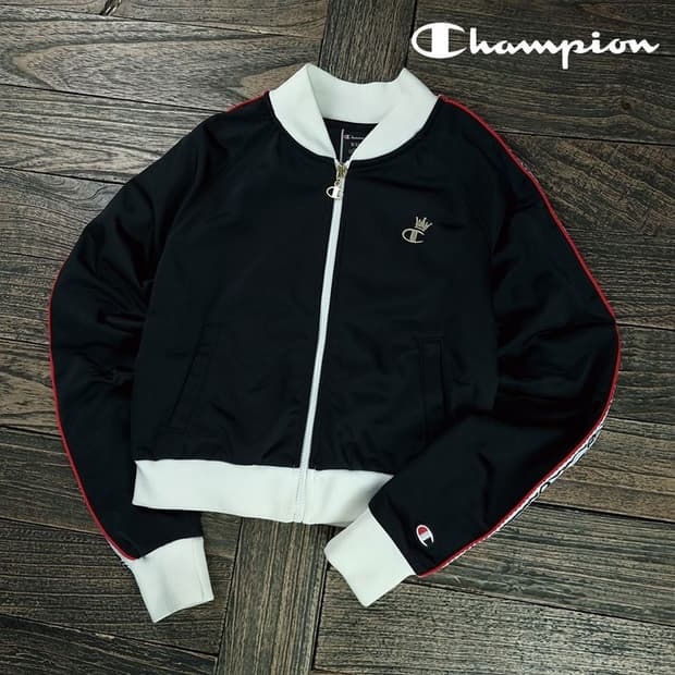 [챔피온] 빈티지 크롭 사이드라인 져지 집업 자켓 블랙 M19296