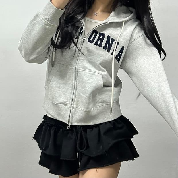 후아유 y2k 러블리힙 백 멜란지 크롭 후드집업(S)