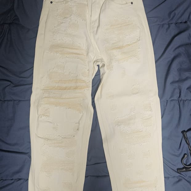페이탈리즘 | 디스트로이드 스티치 데님 팬츠 | 크림 | 46사이즈