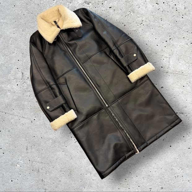 [105] 21FW 지오송지오 블랙 무스탕 소가죽 레더 코트 D406