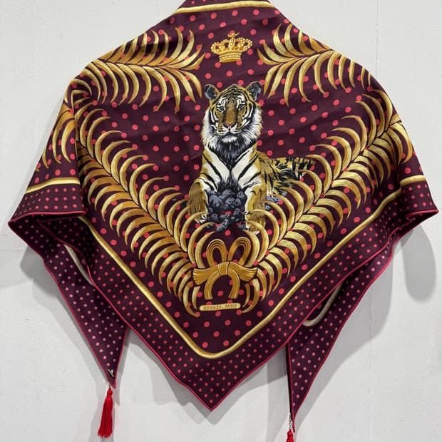 에르메스 실크 스카프 버건디 호랑이 정품