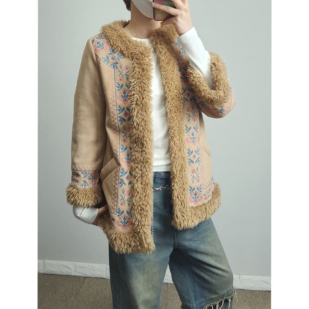 (SNIDEL) 스웨이드 자수 퍼 자켓