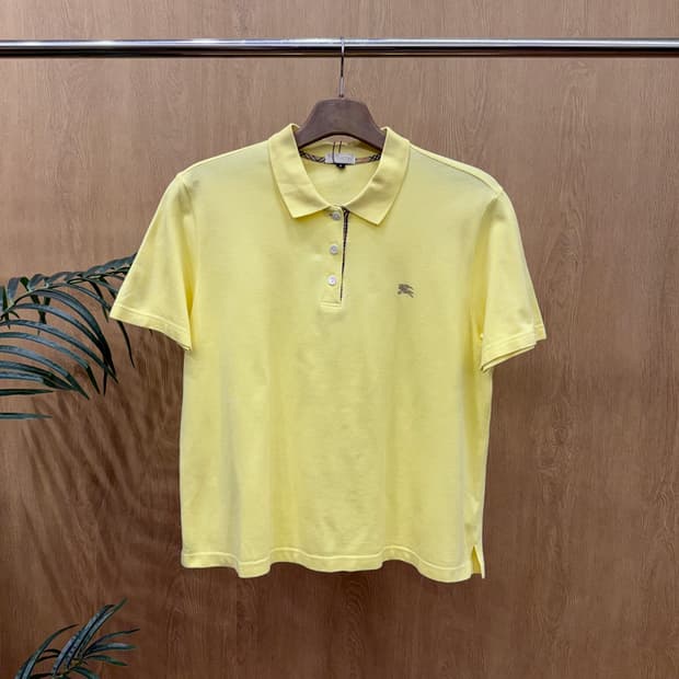 버버리 버버리스 반팔 PK 티셔츠 노바 체크 디테일 슬림핏 옐로우