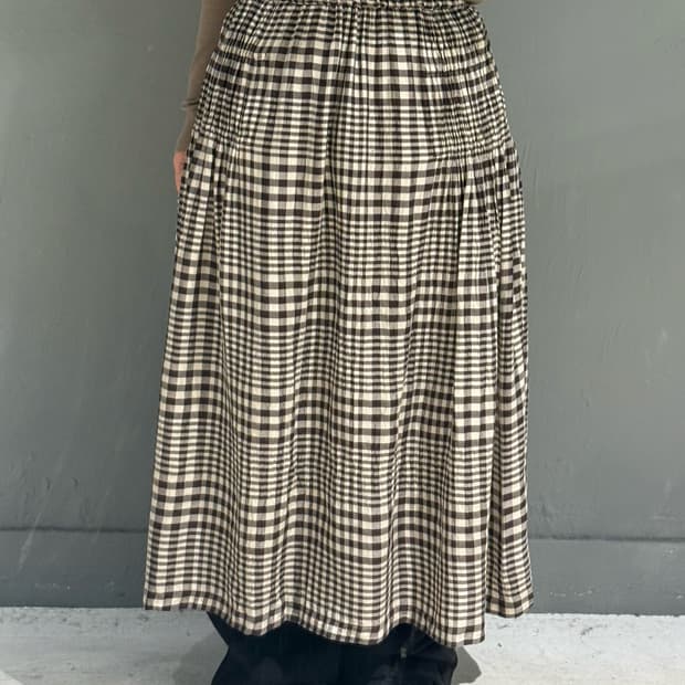 Issey miyake 이세이미야케 플리츠 디테일 체크 롱스커트