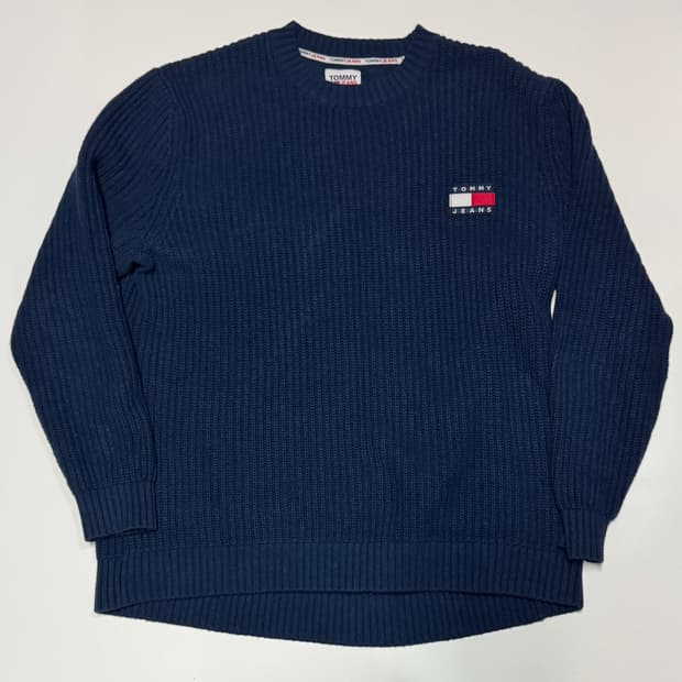 타미 Tommy 진스 귀여운 와플 니트 XL 네이비