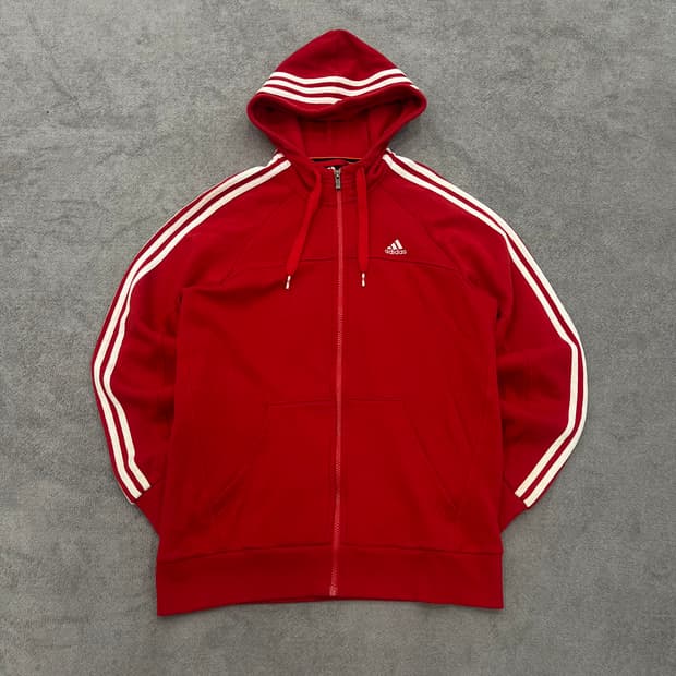 100 아디다스 삼선 레드 후드집업