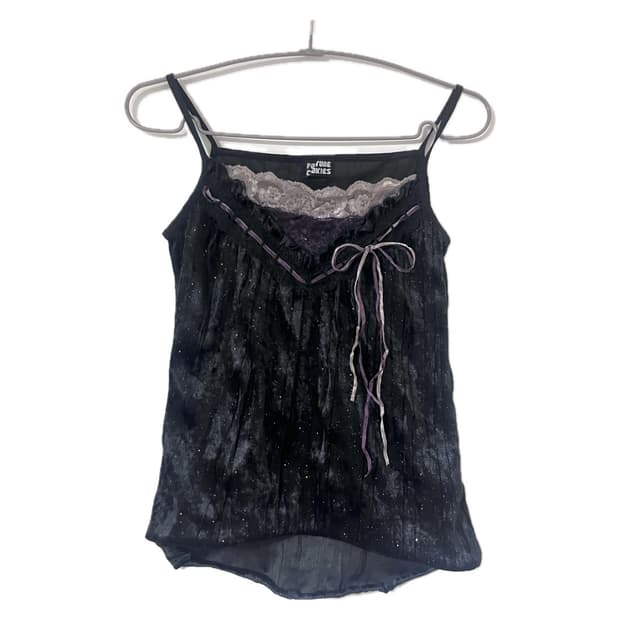 갸루 고스 펑크 고딕 락시크 나나 퍼플 큐빅 슬리브리스 나시 레이스 