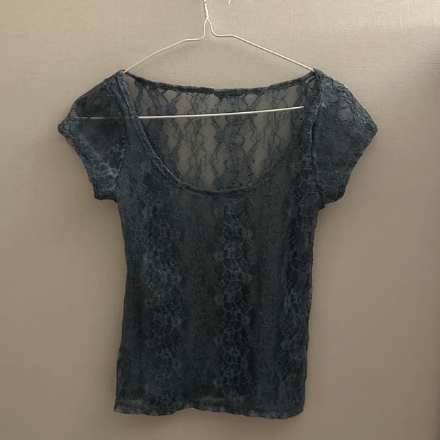 아로틱 레이스 시스루 티셔츠 블루 그레이