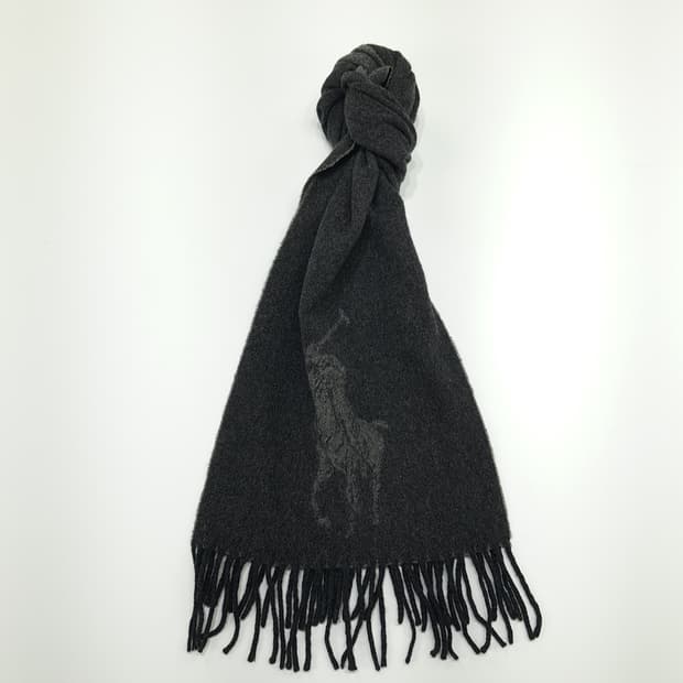 MX225 폴로 랄프로렌 그레이 빅포니 램스울 양면 목도리 머플러