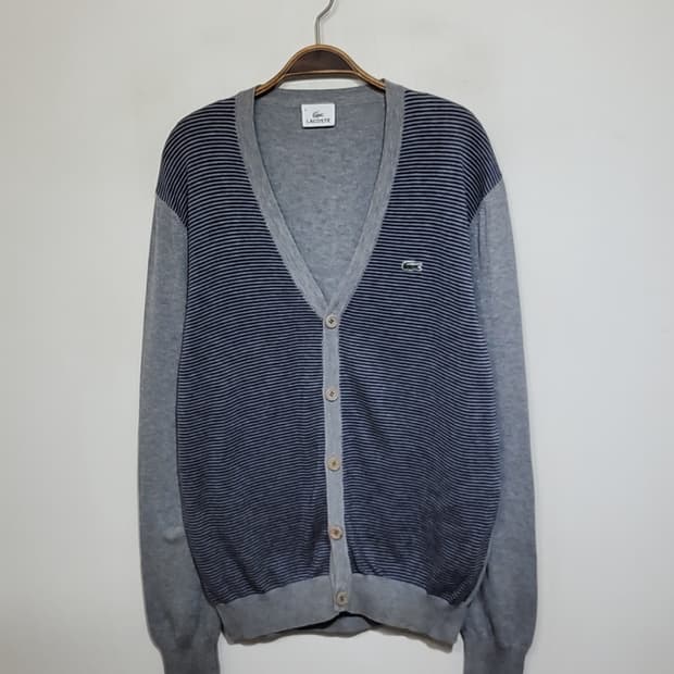 (L) 라코스테 가디건 배색 로고 브이넥 캐주얼 