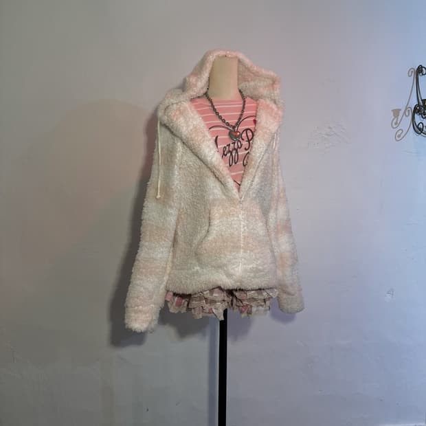 핑크 스트라이프 후드집업