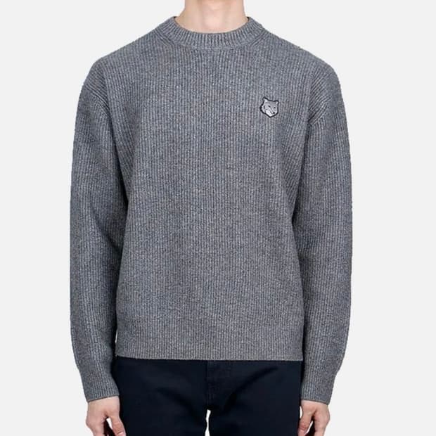 (새상품) 메종키츠네 폭스헤드 립드 니트 그레이 XL