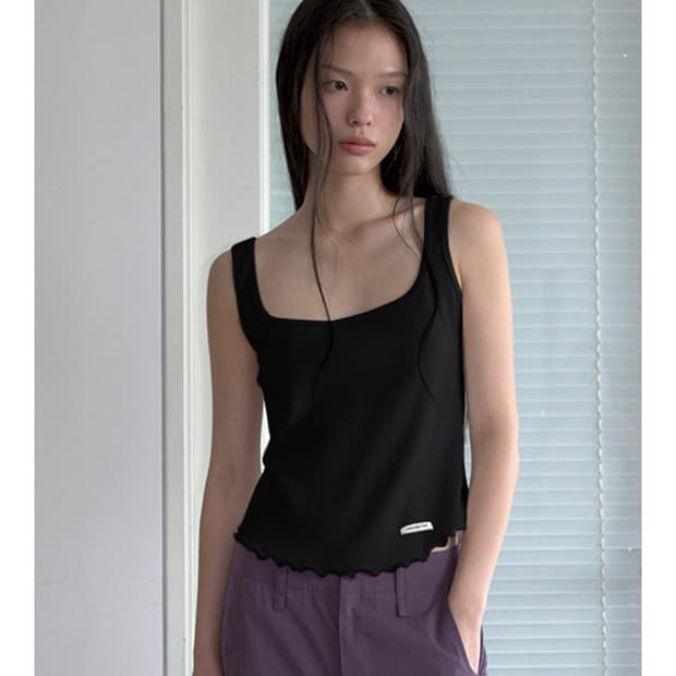 오버듀플레어) Ribbed Square Neck Sleeveless BK