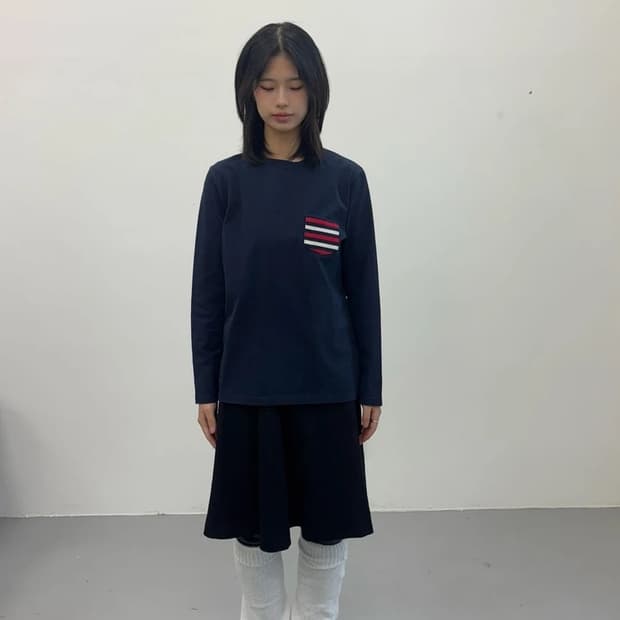 BEAMS Navy Pocket Long Sleeve Tee