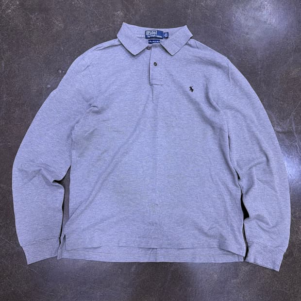 폴로 랄프로렌 슬림핏 카라넥 pkt 폴로셔츠 긴팔티 그레이 XL