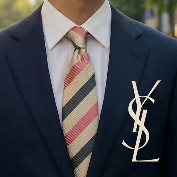 입생로랑 실크 베이지 스트라이프 넥타이 9.6cm A+등급 A19232
