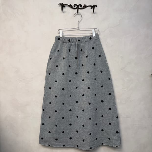 Gray star pattern banding maxi skirt 