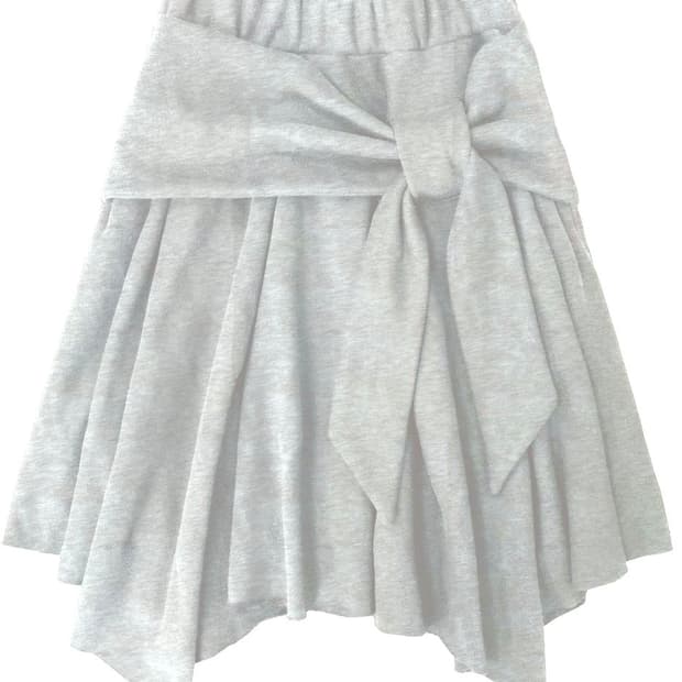 체메씨 BOW UNBALANCED SKIRT (WHITE MELANGE)